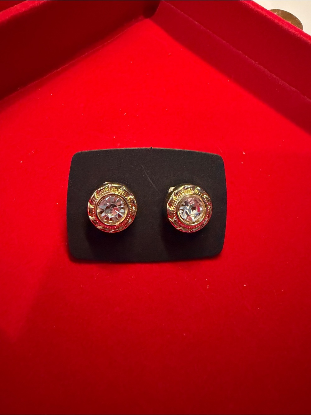 Gold-Tone Clear Crystal Round Stud Earrings